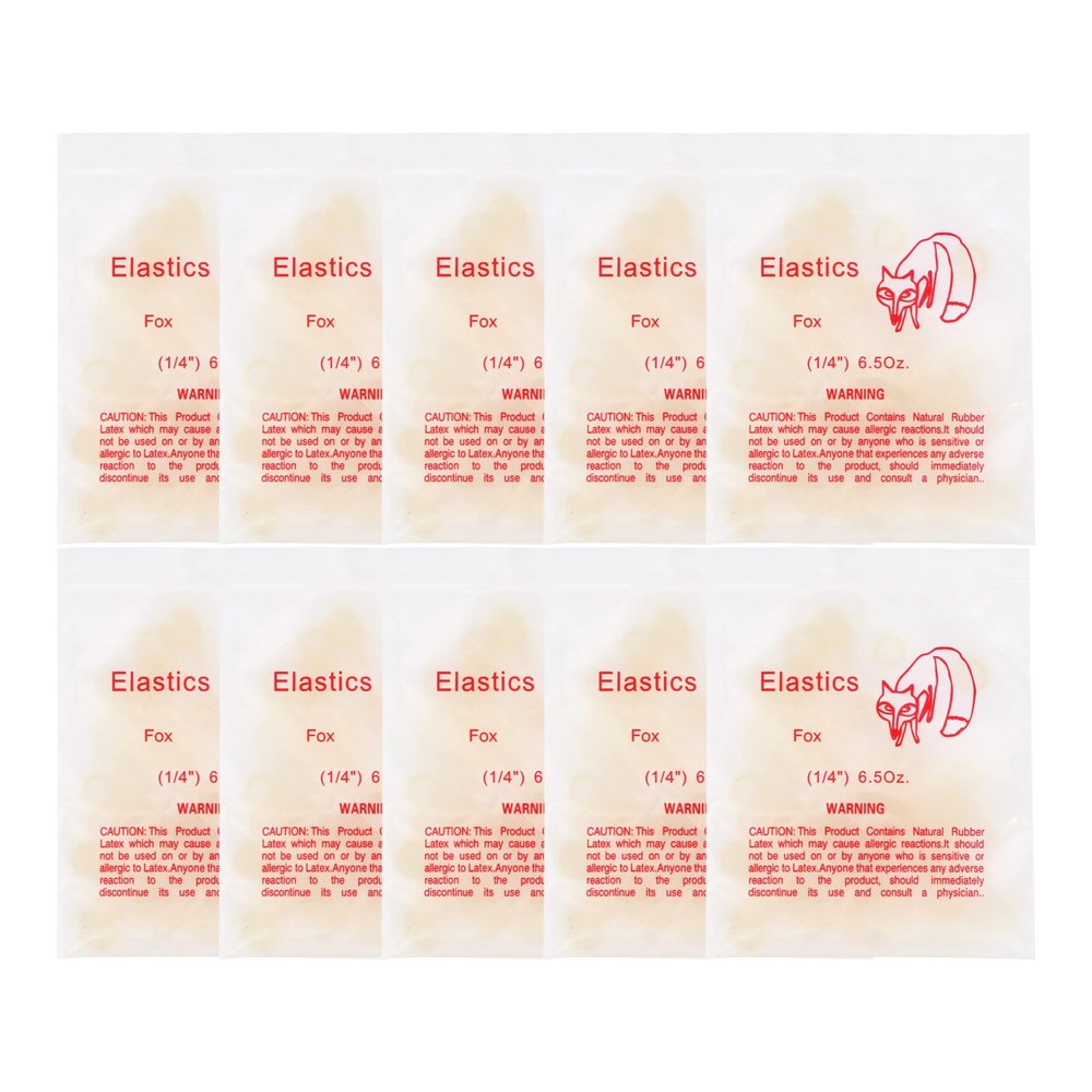 10Packs/1000Pcs Dental Orthodontic Elastics Latex Rubber Bands (10Bags-Fox-1/4-6.5OZ)