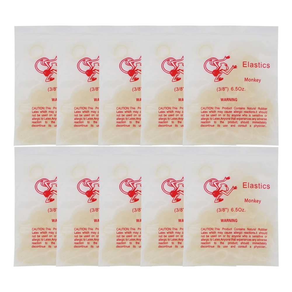 10Packs/1000Pcs Dental Orthodontic Elastics Latex Rubber Bands (10Bags-Monkey-3/8-6.5OZ)