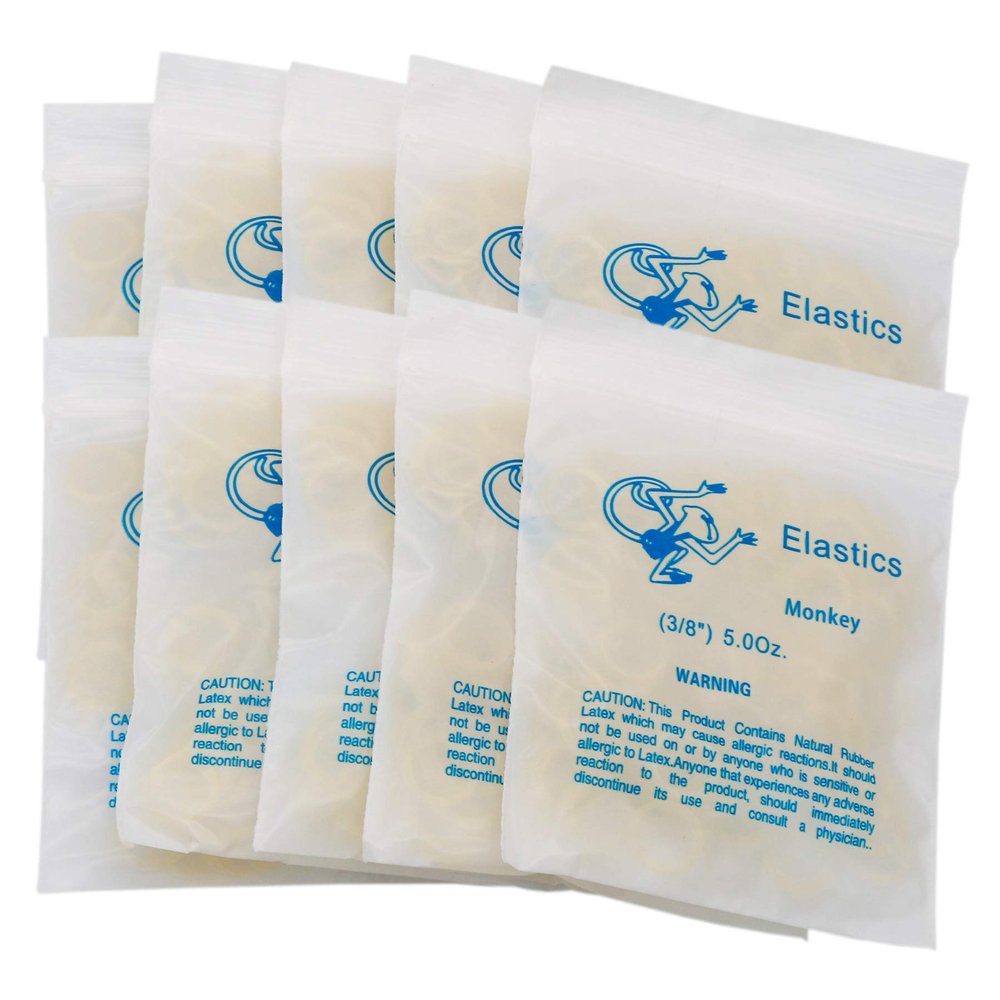 10Packs/1000Pcs Dental Orthodontic Elastics Latex Rubber Bands (10Bags-Monkey-3/8-5.0OZ)