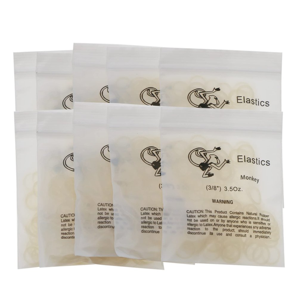 10Packs/1000Pcs Dental Orthodontic Elastics Latex Rubber Bands (10Bags-Monkey-3/8-3.5OZ)