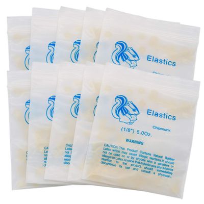 10Packs/1000Pcs Dental Orthodontic Elastics Latex Rubber Bands (10Bags-Chipmunk-1/8-5.0OZ)