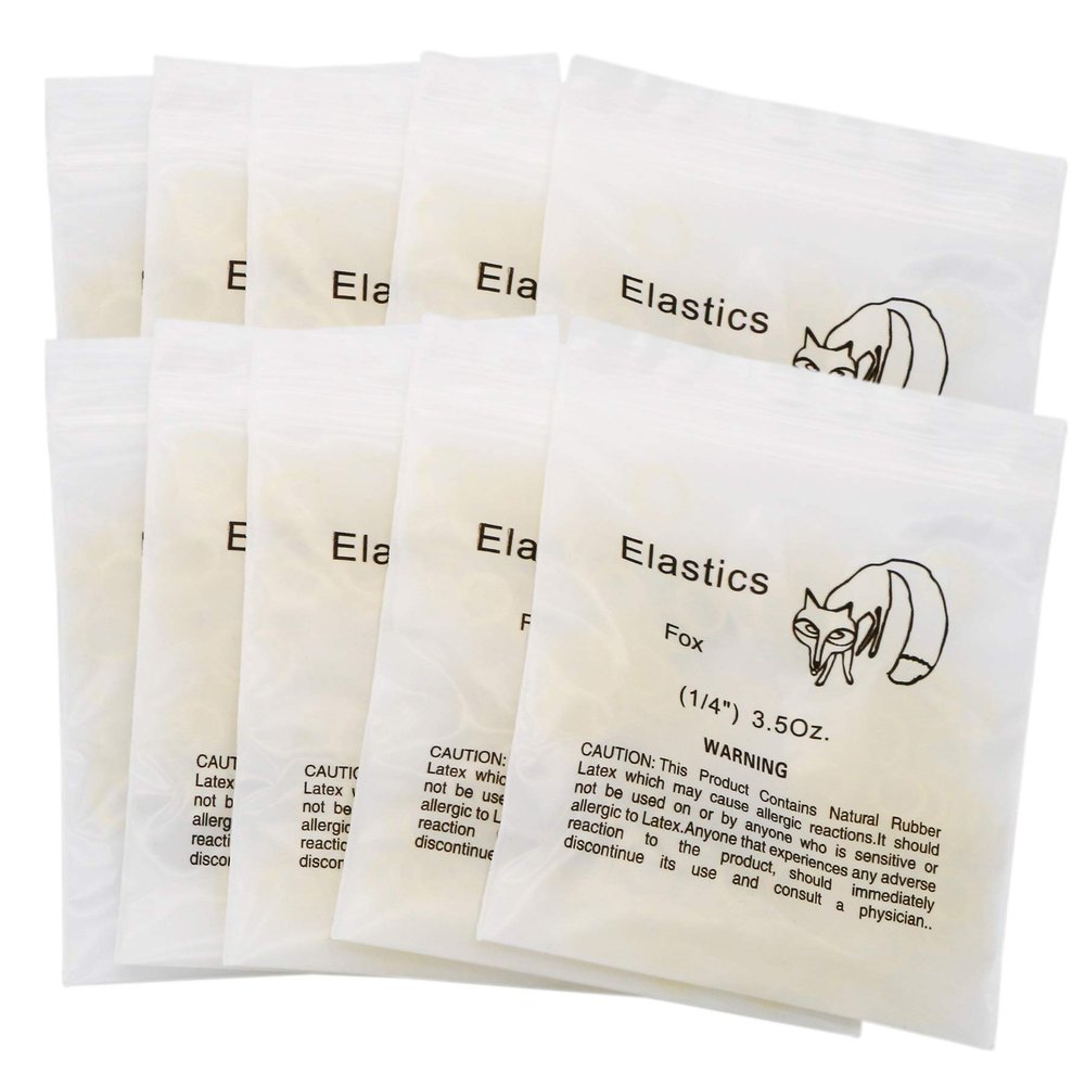 10Packs/1000Pcs Dental Orthodontic Elastics Latex Rubber Bands (10Bags-Fox-1/4-3.5OZ)