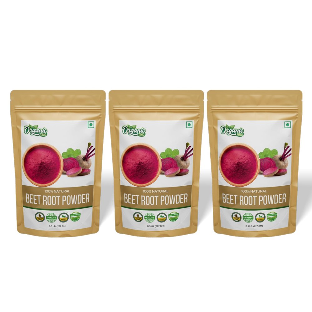 Organic Zing Radiant Health Beetroot Powder Vegan, Preservative-Free - 227g (8 oz) Resealable Pack, Product of India - Pack of 3
