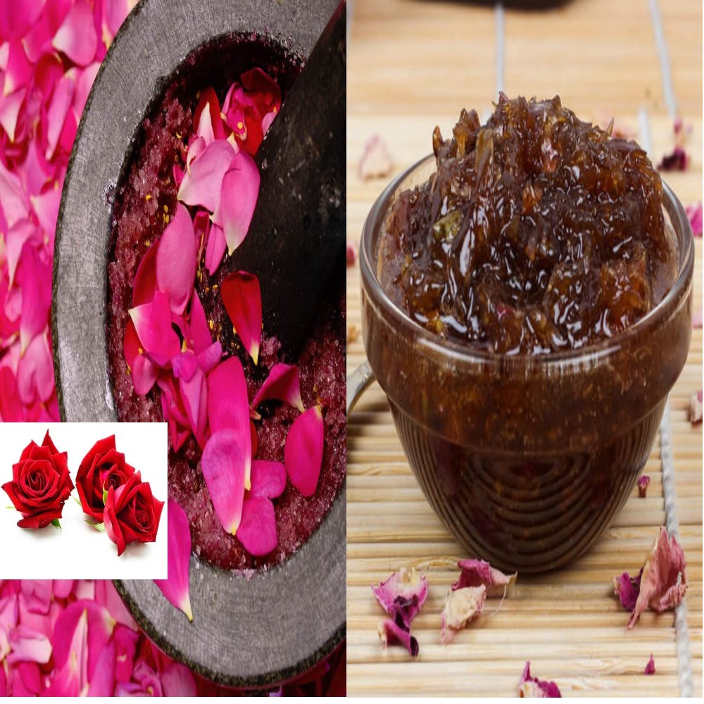 GHOTARAM Organics Farms Natural Gulkand, Rose Petal Jam A Rose Petal Preserve, Sweetened Using Raw Crystal, Rock Mishri-150gm