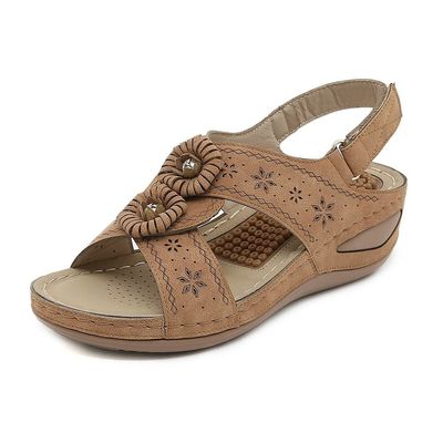 AOVIN Orthopedic Sandals for Women Arch Support Wide Feet Comfortable Cushion Footbed Sandals Dressy Summer Walking Wedge Shoes (Color : Light Brown, Size : 9 US)