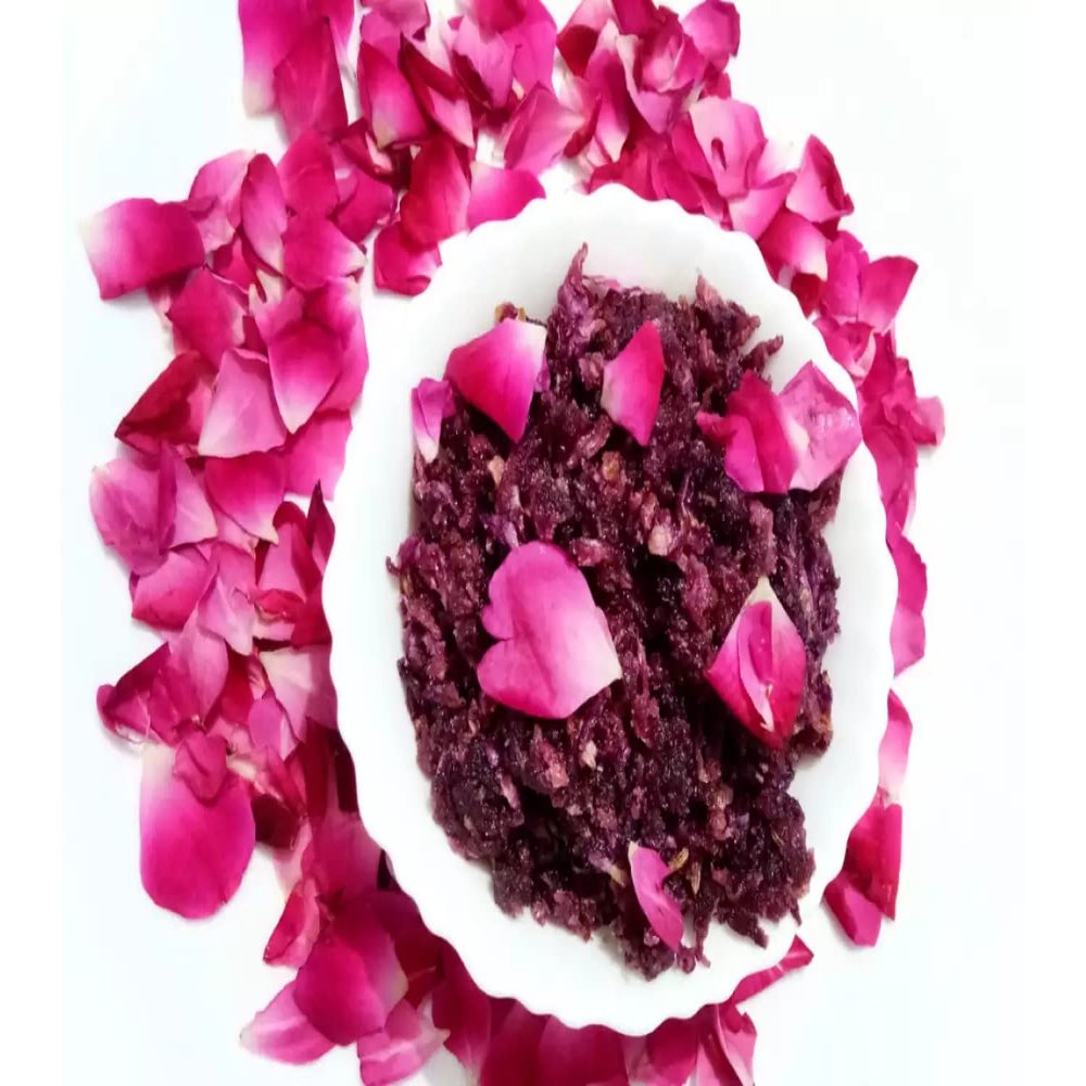 GHOTARAM Amer Organics Farms-Natural Gulkand A Rose Petal Preserve, Sweetened Using Raw Crystal, Rock Dhaga Mishri-450g(150g*3Pac)