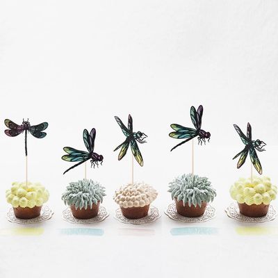 12PCS Dragonfly Cupcake Toppers Insect themed cake decorationBaby bath cake decorations, summer garden decorations, for boys and girls birthday party decoration supplies