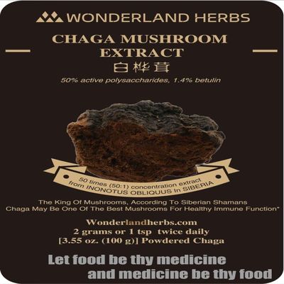 WonderLand Herbs Chaga Mushroom Extract Powder, 50% polysaccharides, 1.4% Betulin, 3.53 Oz