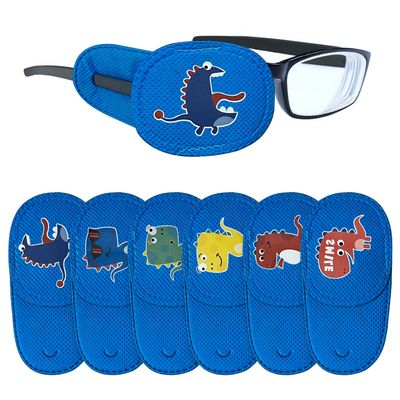 6PCS Eye Patch for Kids Girls Boys Colorful & Soft Eye Patch for Glasses Lazy Eye Patches for Left or Right Eyes More Styles (to Cover Left Eye, Blue-Dinosaur)