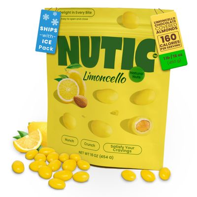Nutic Lemoncello Chocolate Covered Almonds - 1 Lb. Roasted Almond in White Chocolate & Lemon Creme Candy. Citrus Bliss Flavors for Perfect Snacks & Gifts, Made in USA - (Pack of 1)