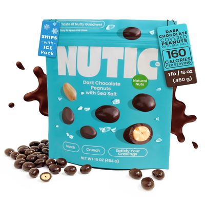 Nutic Sea Salt Dark Chocolate Covered Peanuts - 1 Lb. Luxurious Gourmet Snack Ideal for Dark Chocolate, Almond & Cashew Lovers, Belgian Quality, Healthy Indulgence, Made in USA - (Pack of 1)