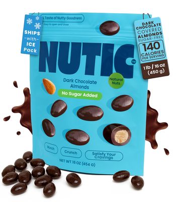 Nutic Sugar-Free Dark Chocolate Almonds - 1 Lb. Keto-Friendly, No Sugar, Gluten-Free, Health-Conscious Individuals & Low Carb Diets. Ideal for Gifting, Made in USA - (Pack of 1)