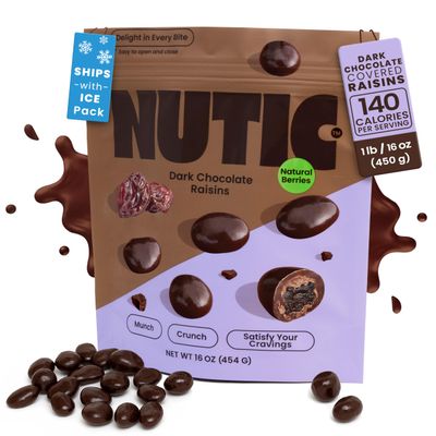 Nutic Gourmet Chocolate Covered Raisins - Dark Chocolate, Bulk Bag of Candy Snacks, Perfect for Movies, Bites of Raisins & Chocolate Candies - 1 Lb