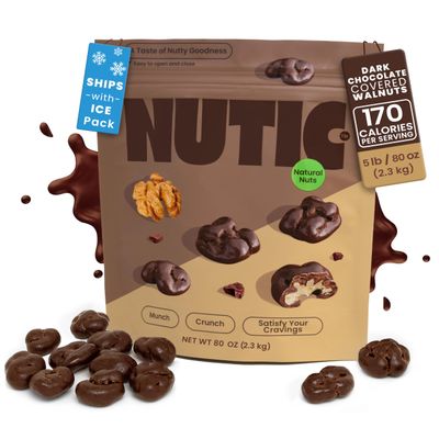 Nutic Dark Chocolate Covered Walnuts - 5 Lb, Premium Roasted Walnuts Drenched in Rich Dark Chocolate, Irresistible Gourmet Treats for Snacks & Gifts, Made in USA - (Pack of 1)