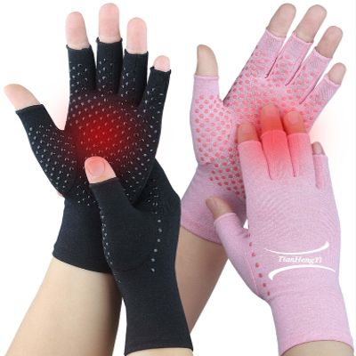 2 Pairs Arthritis Gloves for Pain Relief, Compression Gloves for Arthritis, Carpal Tunnel, Osteoarthritis, Joint, Typing, Driving, Fingerless Hand Gloves for Women Men (Pink1+Pure Black1, Large)