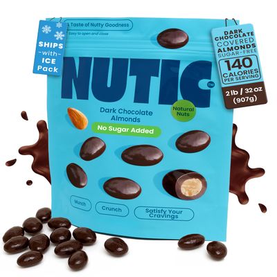 Nutic Sugar-Free Dark Chocolate Almonds - 2 Lb. Keto-Friendly, No Sugar, Gluten-Free, Health-Conscious Individuals & Low Carb Diets. Ideal for Gifting, Made in USA - (Pack of 1)