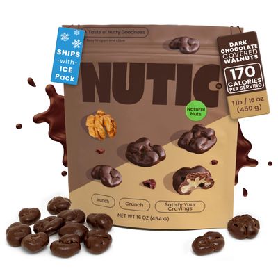 Nutic Dark Chocolate Covered Walnuts - 1 Lb, Premium Roasted Walnuts Drenched in Rich Dark Chocolate, Irresistible Gourmet Treats for Snacks & Gifts, Made in USA - (Pack of 1)