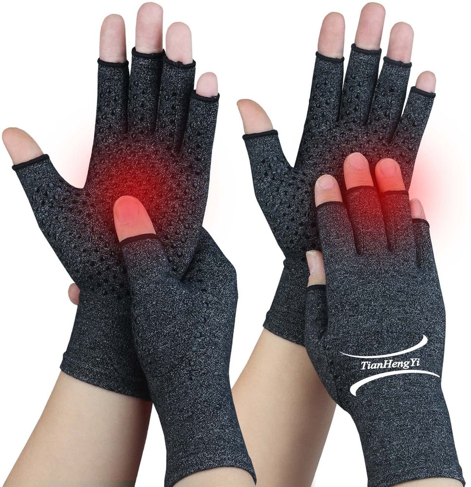 2 Pairs Arthritis Gloves for Pain Relief, Compression Gloves for Arthritis, Carpal Tunnel, Osteoarthritis, Joint, Typing, Driving, Fingerless Hand Gloves for Women Men (Black1+Black1, Large)