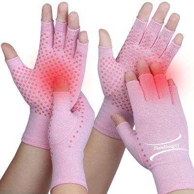 2 Pairs Arthritis Gloves for Pain Relief, Compression Gloves for Arthritis, Carpal Tunnel, Osteoarthritis, Joint, Typing, Driving, Fingerless Hand Gloves for Women Men (Pink1+Pink1, Medium)