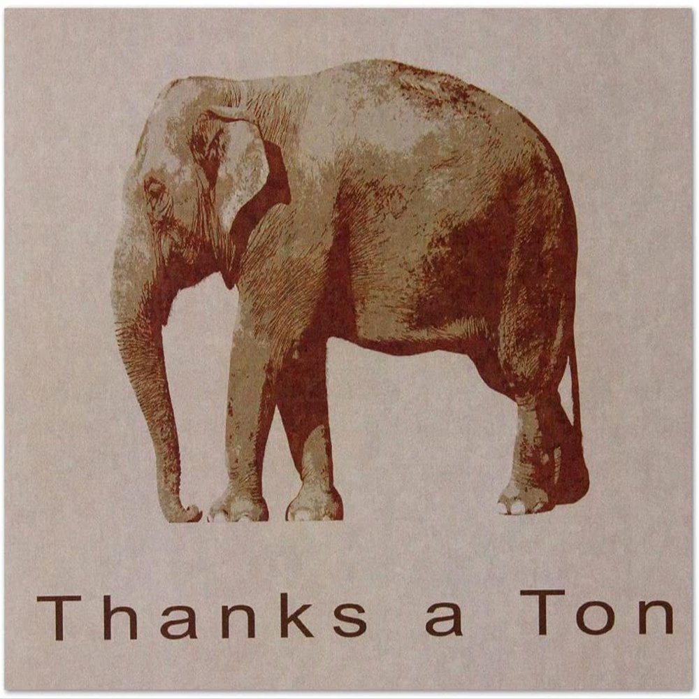 Small World Greetings Thanks A Ton Elephant Thank You Cards 12 Count - Blank Inside with Envelopes - A2 Size (5.5x4.25)