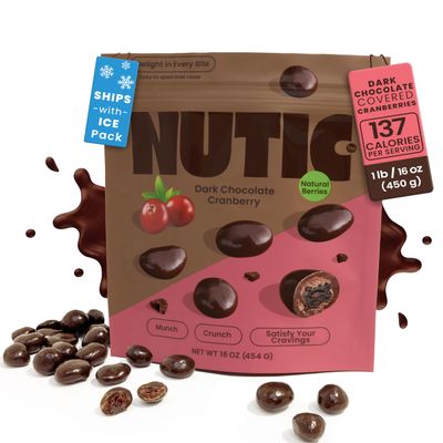 Nutic Dark Chocolate Covered Cranberries - 1LB, Luscious Treats for Snacking & Gifting, Tempting Chocolate-Engulfed Fruit for Holidays and Everyday Treats - Made in the USA - (Pack of 1)