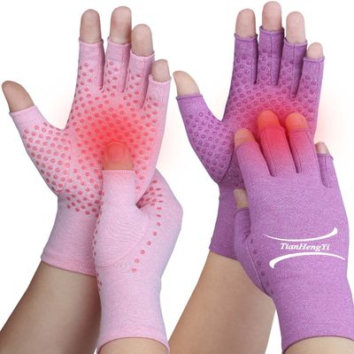 2 Pairs Arthritis Gloves for Pain Relief, Compression Gloves for Arthritis, Carpal Tunnel, Osteoarthritis, Joint, Typing, Driving, Fingerless Hand Gloves for Women Men (Pink1+Purple1, Medium)