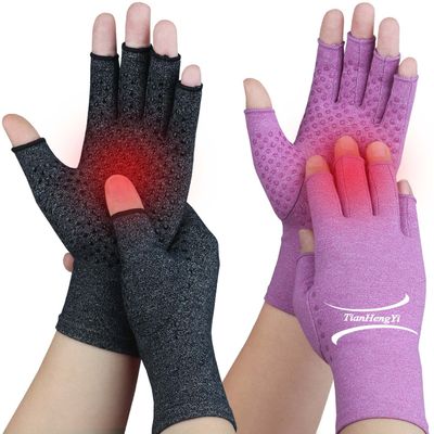 2 Pairs Arthritis Gloves for Pain Relief, Compression Gloves for Arthritis, Carpal Tunnel, Osteoarthritis, Joint, Typing, Driving, Fingerless Hand Gloves for Women Men (Black1+Purple1, Medium)