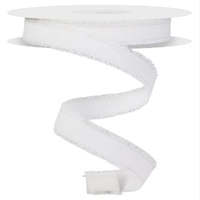 Craig Bachman 7/8" Fuzzy Edge Ribbon: White (10 Yards) - Floral Arrangement, Gift Wrapping, Holiday, Wreath, Bow, Fabric Craft Wired Edge Ribbon