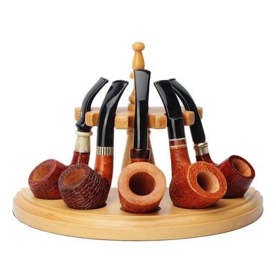 MUXIANG Wooden Pipe Stand for 5 Pipes (Beige)