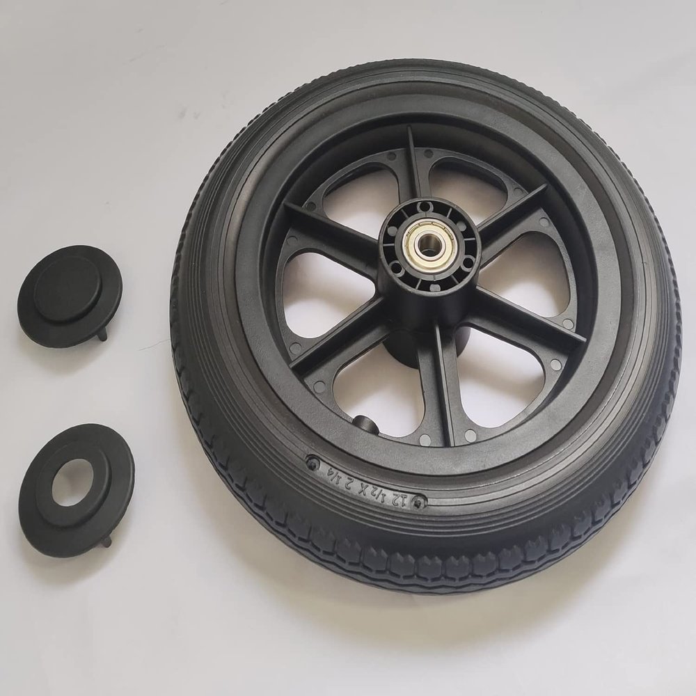 wheelchair 12 inch rear wheel.12 1/2 x 2 1/4 Replacement Wheels Solid Urethane Foam Tire.wheelchair and Transport Wheelchair and Heavy Duty Transport Wheelchair Replacement Parts, (1Ea,Black)