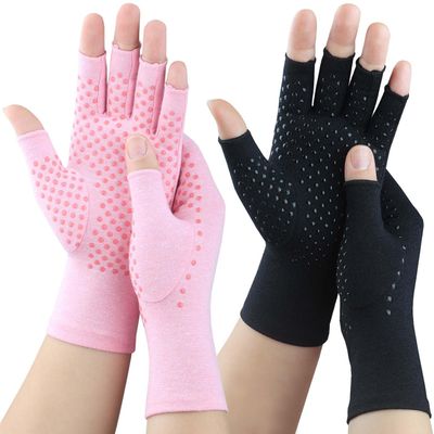 2 Pairs Arthritis Gloves, Compression Gloves for Women Men, Relieve Arthritis, Rheumatoid, Osteoarthritis, Carpal Tunnel Pain, Anti-Slip Fingerless Gloves for Hand Support (Pink+Pure Black,S)