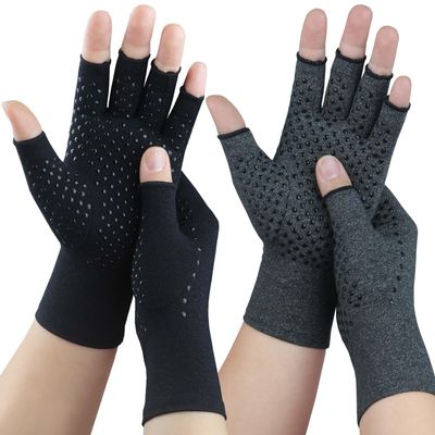 2 Pairs Arthritis Gloves, Compression Gloves for Women Men, Relieve Arthritis, Rheumatoid, Osteoarthritis, Carpal Tunnel Pain, Anti-Slip Fingerless Gloves for Hand Support (Pure Black+Grey,M)
