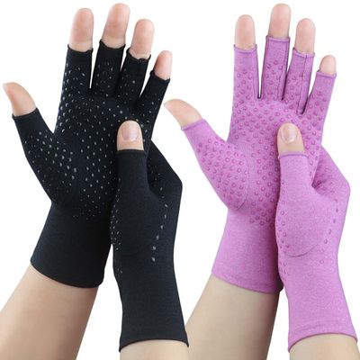 2 Pairs Arthritis Gloves, Compression Gloves for Women Men, Relieve Arthritis, Rheumatoid, Osteoarthritis, Carpal Tunnel Pain, Anti-Slip Fingerless Gloves for Hand Support (Pure Black+Purple,S)