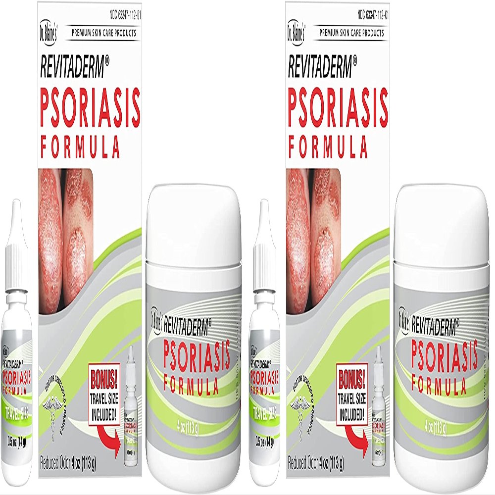 Dr. Blaines REVITADERM Psoriasis Formula - Topical Cream with Coal Tar, Tea Tree Oil and Lavender Oil for Itching, Flaking, Dry, Cracked Skin Relief - 4 fl. oz. - Includes Travel Size Bottle (2-Pack)