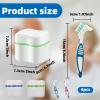 Denture Cleaner Box and Brush Set - 2 Pack Denture Bath Case with Basket + 2 Pack Denture Brush, Portable Denture Retainer Storage Box, False Teeth Brushes for Oral Care (Green and Dark blue) view 2