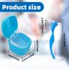 Denture Cleaner Box and Brush Set - 2 Pack Denture Bath Case with Basket + 2 Pack Denture Brush, Portable Denture Retainer Storage Box, False Teeth Brushes for Oral Care (Light and dark blue) view 2