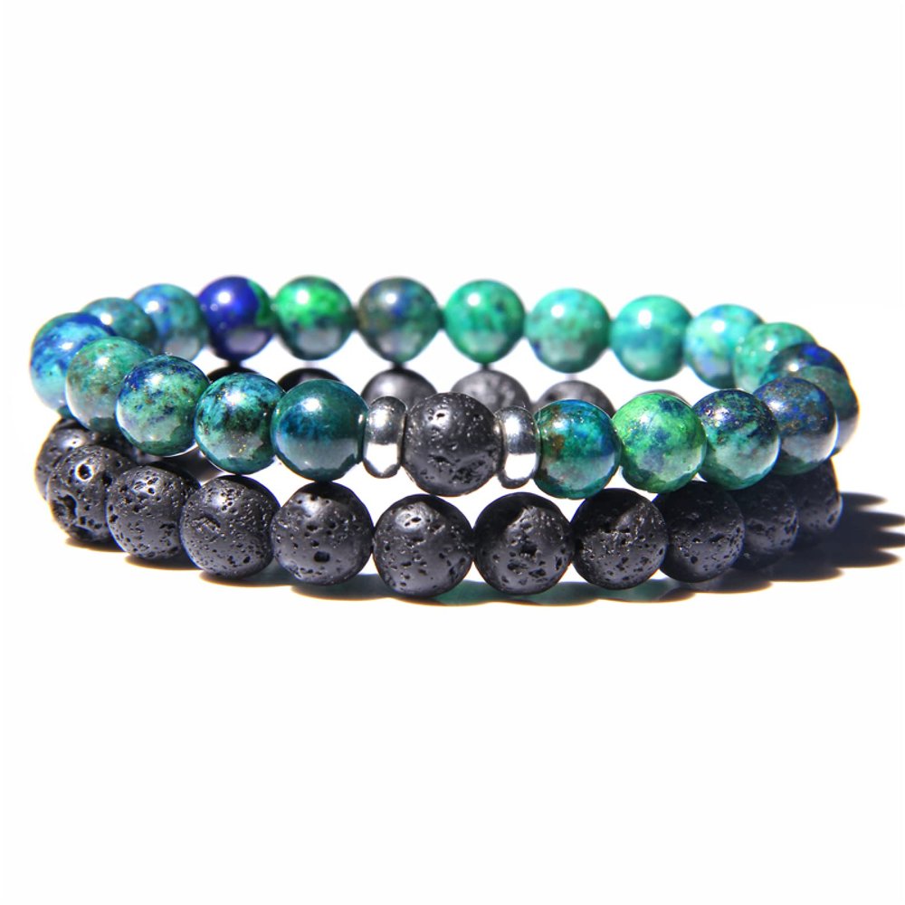 2pcs Set Men Bracelet Natural Stone Tiger Eye Lava Bead Bracelet for Men Women Jewelry Gift,Phoenix Lapis Lazuli,21cm