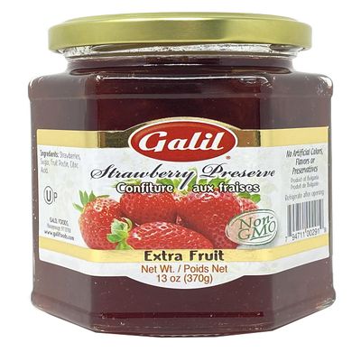 Galil Fruit Preserves  Non-GMO Strawberry Jam, Kosher Fruit Preserves with No Artificial Preservatives 13 Ounce