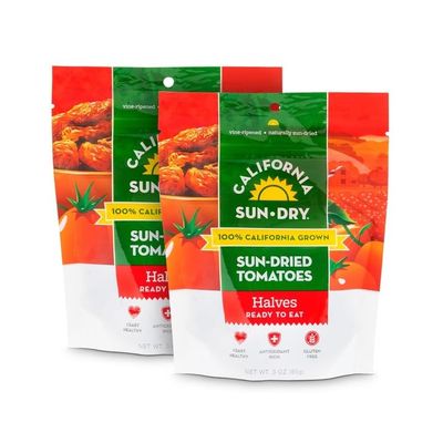 Sun-Dried Tomatoes, 3oz Bag (Pack of 2) Dry Halves, Ready to Eat, by CALIFORNIA SUN DRY | Gluten-Free and Antioxidant Rich