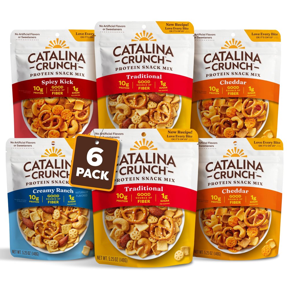 Catalina Crunch Protein Snack Mix with Cheese Crisps | 10g Protein, 1g Sugar per Serving | Good Source of Fiber, Keto, Gluten Free | Variety Pack (Pack of 6) - Packaging May Vary