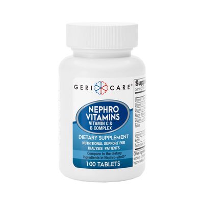 GeriCare Nephro Vitamin C & B Complex Tablets, 100 Count  Daily Kidney Health & Energy Support, Immune System Boost, Antioxidant Protection & Metabolism Support (Pack of 1)