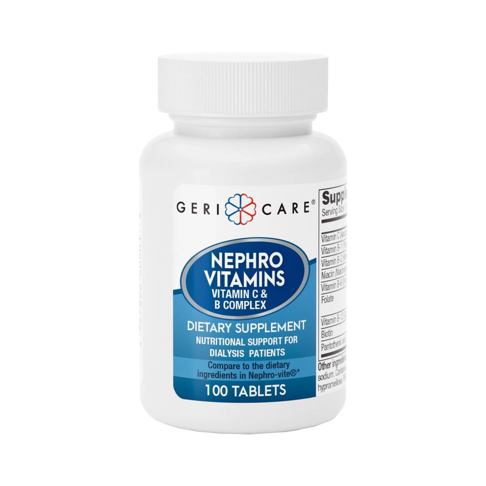 GeriCare Nephro Vitamin C & B Complex Tablets, 100 Count Daily Kidney Health & Energy Support, Immune System Boost, Antioxidant Protection & Metabolism Support (Pack of 1)