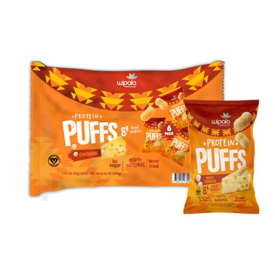 Wipala Snacks Protein Puffs | 8 Grams of Protein per bag | Certified Vegan | 6 Pack | NON GMO | Gluten Free | (Cheddar Cheese)