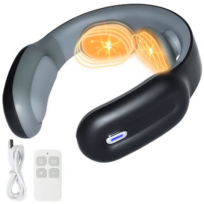 Cervical Massager Electric Neck Massager with Low Frequency Magnetic Therapy Pulse for Pain Relief Neck Back Relaxation (Black)