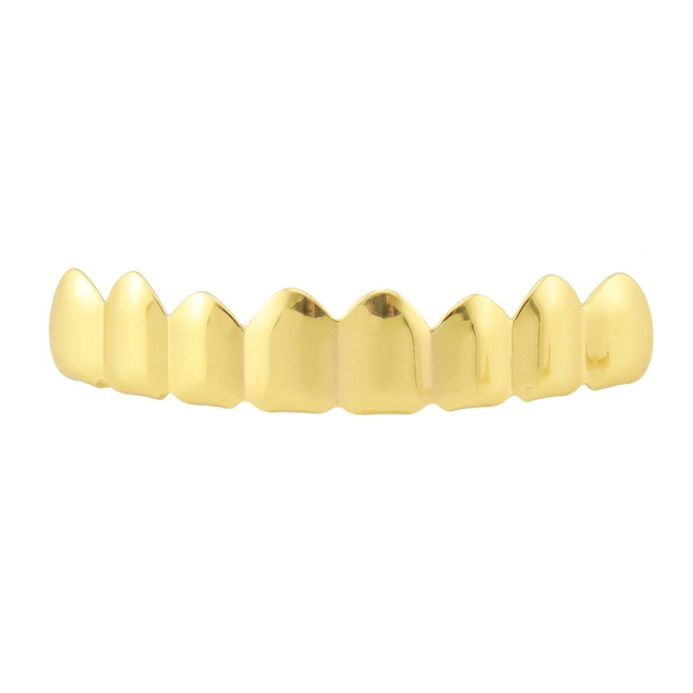 8 Upper Teeth and 8 Lower Teeth Plated 18K Gold Braces, 8 Gold Upper Teeth