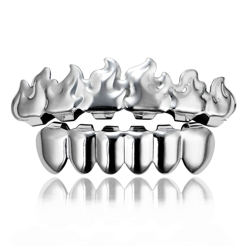 18 Real Gold electroplated Smooth Braces Trendy Fashion Artificial dentures, Rose Gold Upper Teeth (Braces)