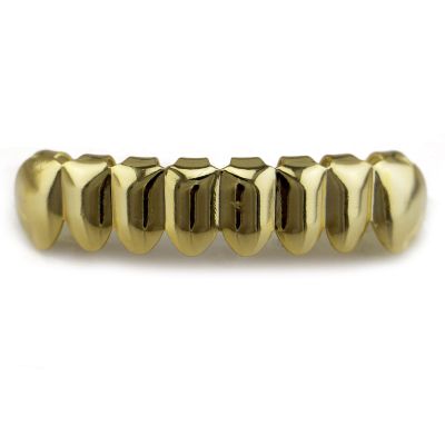 Braces Upper 8 Lower 8 Men and Women 18k Gold-Plated Upper Teeth Lower Teeth, Gold dentures, Gold Eight-Tooth Lower Teeth (Real Gold Plating)