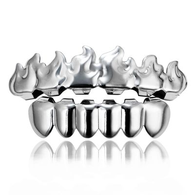 18 Real Gold Plated Smooth Braces Trendy Popular Artificial dentures, Golden Upper Teeth (Braces)