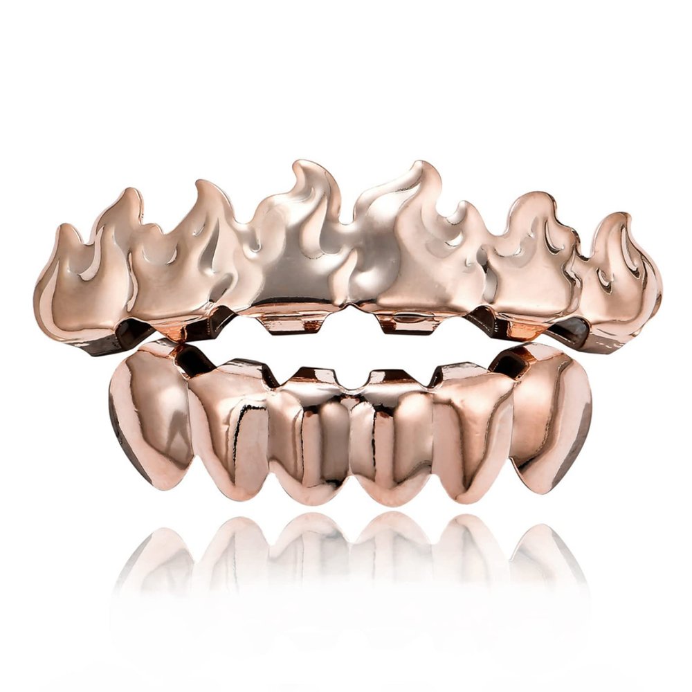 18 Real Gold electroplated Smooth Braces Trendy Fashion Artificial dentures, Rose Gold (Braces)