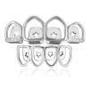 4 Tooth Openwork with Drilled Braces 18K Gold Plated Micro Zircon Personality Rap Hipster Braces, Silver (Set) view 1
